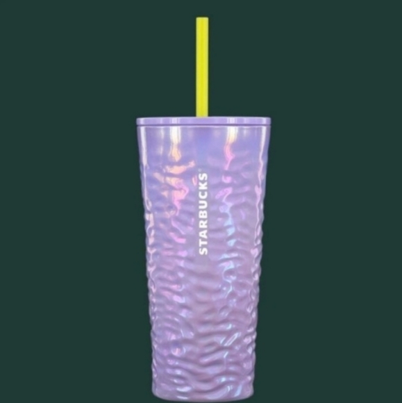 New glass Lilac irradescent Purple Wave Cup with Lemongrass Straw - Picture 1 of 10
